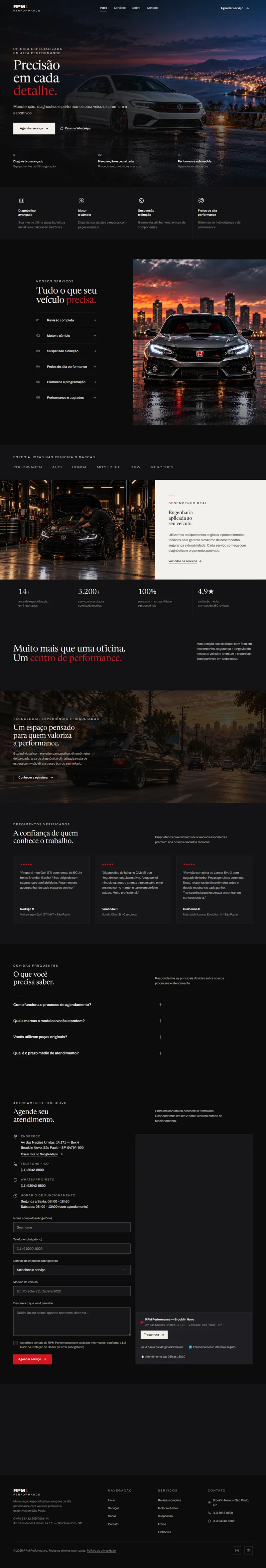 Página inicial do conceito RPM Performance, do topo ao rodapé